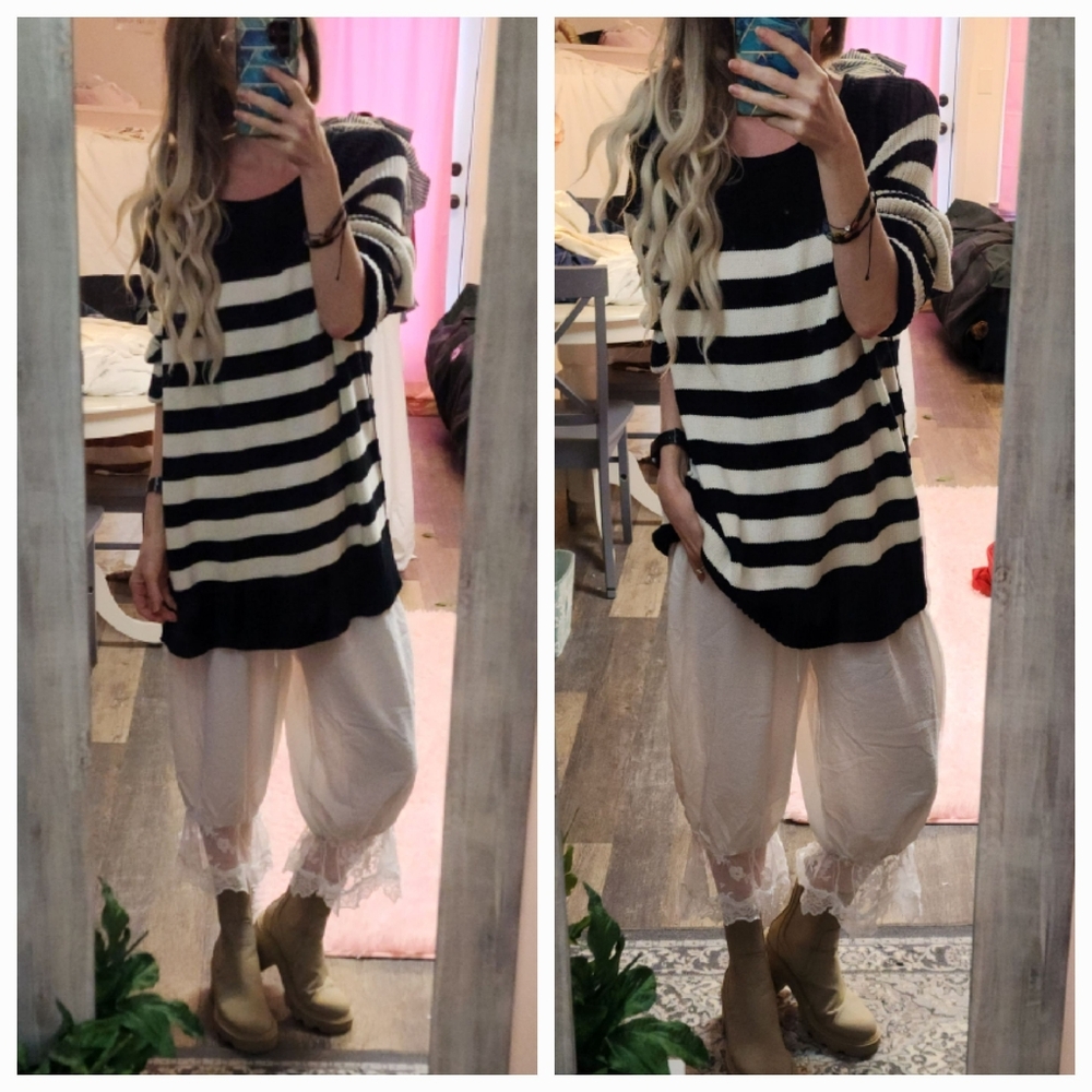 Aerie Oversized Black And White Stripe Colorblock Sweater Tunic